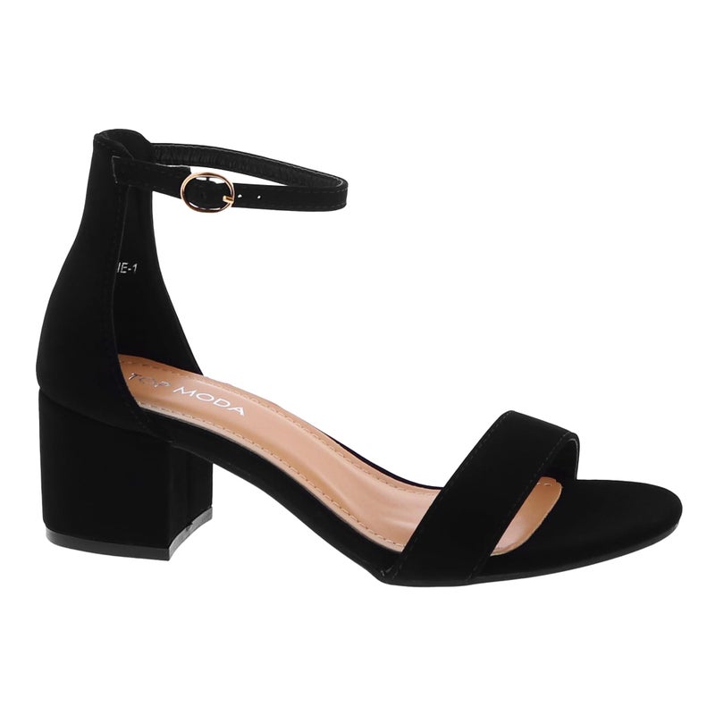 TOP Moda Darcie-1 Ankle Strap Dressy High Heel Sandal, Non-slip Sole, For Wedding, Party, Prom, Evening Wear, or Any Occasion, Sleek Style Block Heel Sandals, Black Nubuck, 6 - Image 1
