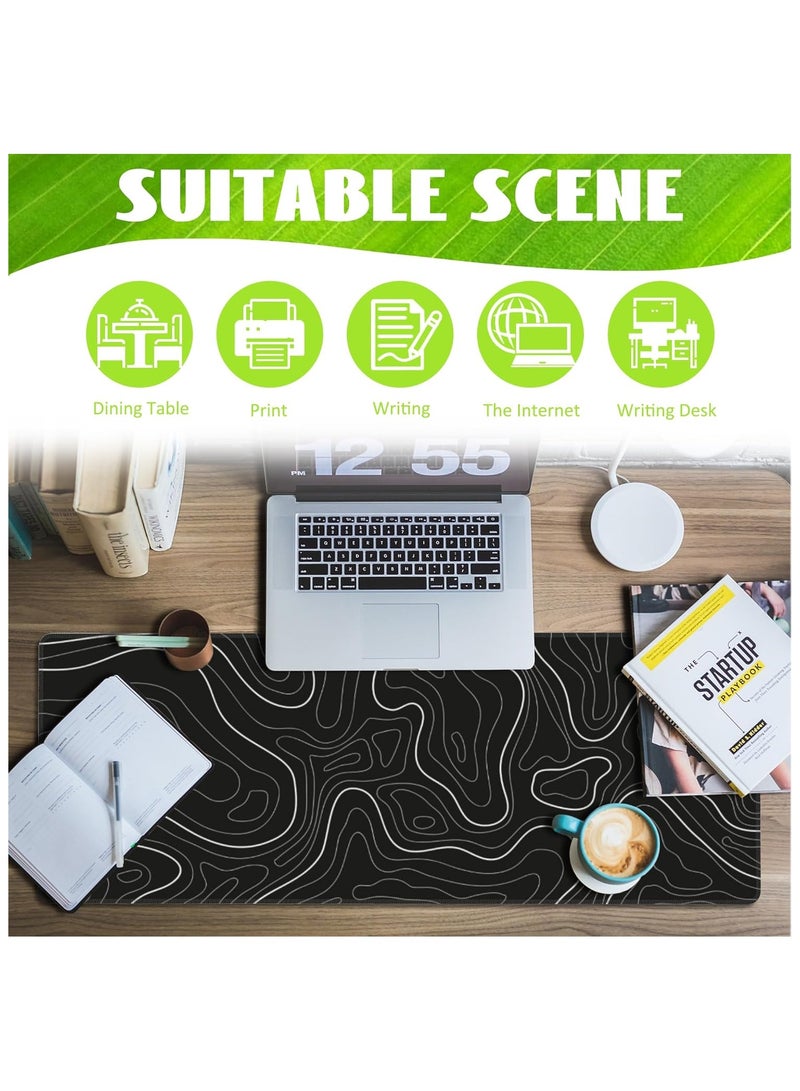 NNEWVANTE قماش فائق النعومة، حصيرة مكتب بسيطة بنمط طبوغرافي، وسادة ماوس للألعاب كبيرة بحواف مخيطة، وسادة ماوس جمالية، وسادة لوحة مفاتيح للنساء، مكتب 31.5"x11.8" أسود - Image 3