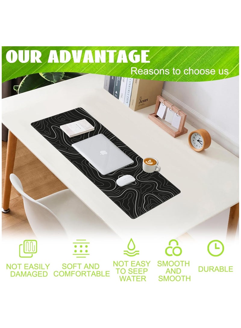NNEWVANTE قماش فائق النعومة، حصيرة مكتب بسيطة بنمط طبوغرافي، وسادة ماوس للألعاب كبيرة بحواف مخيطة، وسادة ماوس جمالية، وسادة لوحة مفاتيح للنساء، مكتب 31.5"x11.8" أسود - Image 4