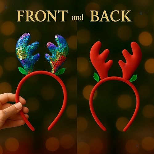 GRAPHENE Christmas Santa Claus Headband With Glitter Reindeer Antlers Design Hairband Shining Sparkle Hair Band Hair Accessories Gift For Women Kids Girls Friends Party Theme Decorations Item - Image 3