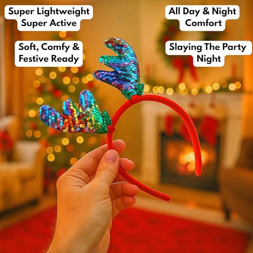 GRAPHENE Christmas Santa Claus Headband With Glitter Reindeer Antlers Design Hairband Shining Sparkle Hair Band Hair Accessories Gift For Women Kids Girls Friends Party Theme Decorations Item - Image 4