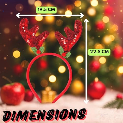 GRAPHENE Christmas Santa Claus Headband With Glitter Reindeer Antlers Design Hairband Shining Sparkle Hair Band Hair Accessories Gift For Women Kids Girls Friends Party Theme Decorations Item - Image 2