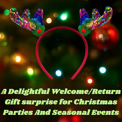 GRAPHENE Christmas Santa Claus Headband With Glitter Reindeer Antlers Design Hairband Shining Sparkle Hair Band Hair Accessories Gift For Women Kids Girls Friends Party Theme Decorations Item - Image 5