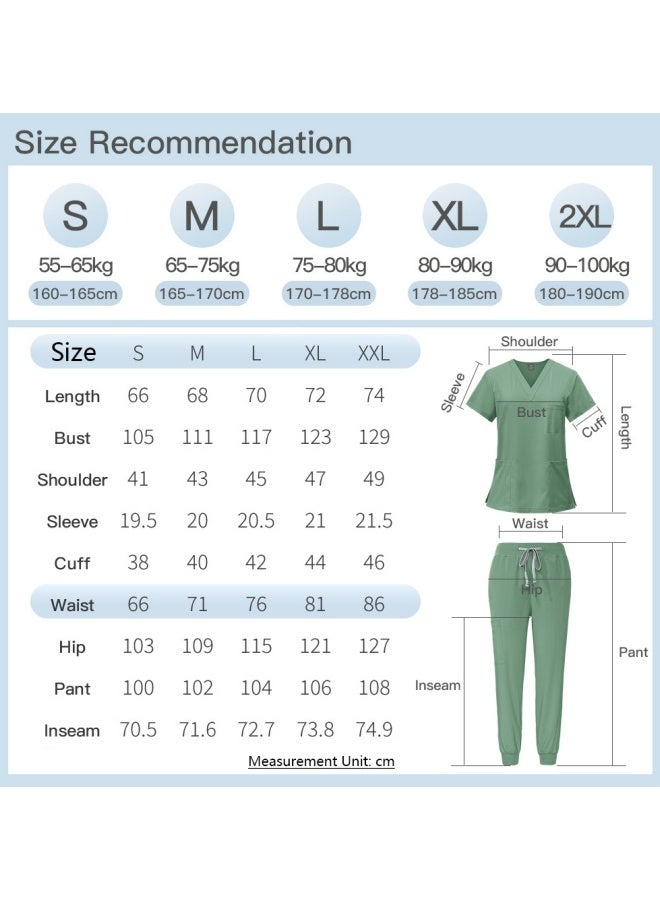 Men Women's Medical Scrubs Set V-neck Top & Tapered Leg Jogger Pants with Drawstring Medical Nurse Uniform for Hospital Scrub Suit Uniforms for Summer (White) - Image 3