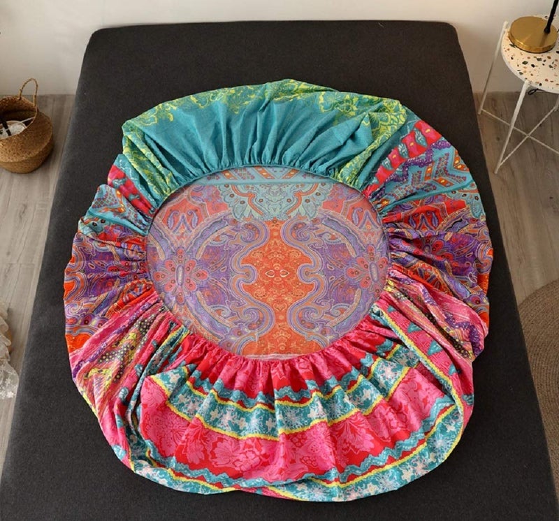 NATURETY Bedding Fitted Sheet with Deep Pocket Boho Printed Fabric Bed Bottom Sheets (Red(Boho)  Full) - Image 2