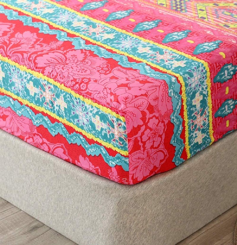 NATURETY Bedding Fitted Sheet with Deep Pocket Boho Printed Fabric Bed Bottom Sheets (Red(Boho)  Full) - Image 5
