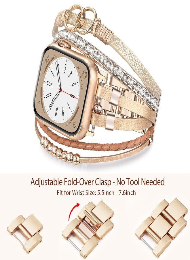 سوار جلدي MOFREE Boho متوافق مع سوار ساعة Apple Watch 38 مم 40 مم 41 مم للنساء، أساور ساعة iPhone قابلة للتعديل مجوهرات فاخرة حزام متعدد الطبقات ملفوف لأشرطة iWatch Series 10 9 8 7 6 5 4 3 2 1 SE - Image 5