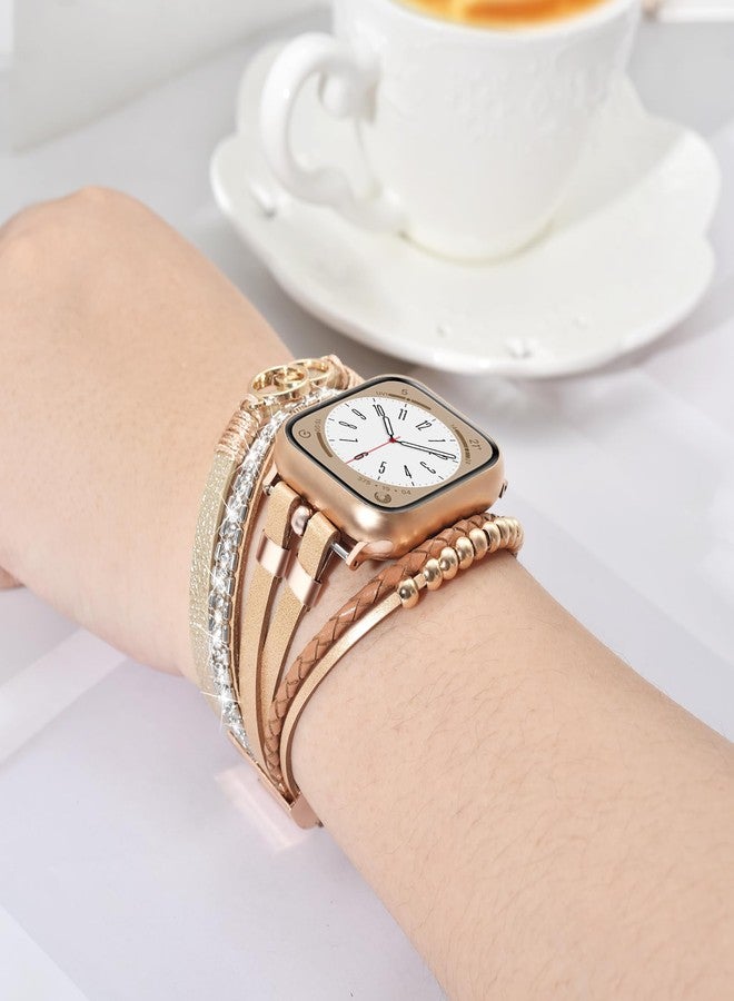 سوار جلدي MOFREE Boho متوافق مع سوار ساعة Apple Watch 38 مم 40 مم 41 مم للنساء، أساور ساعة iPhone قابلة للتعديل مجوهرات فاخرة حزام متعدد الطبقات ملفوف لأشرطة iWatch Series 10 9 8 7 6 5 4 3 2 1 SE - Image 3