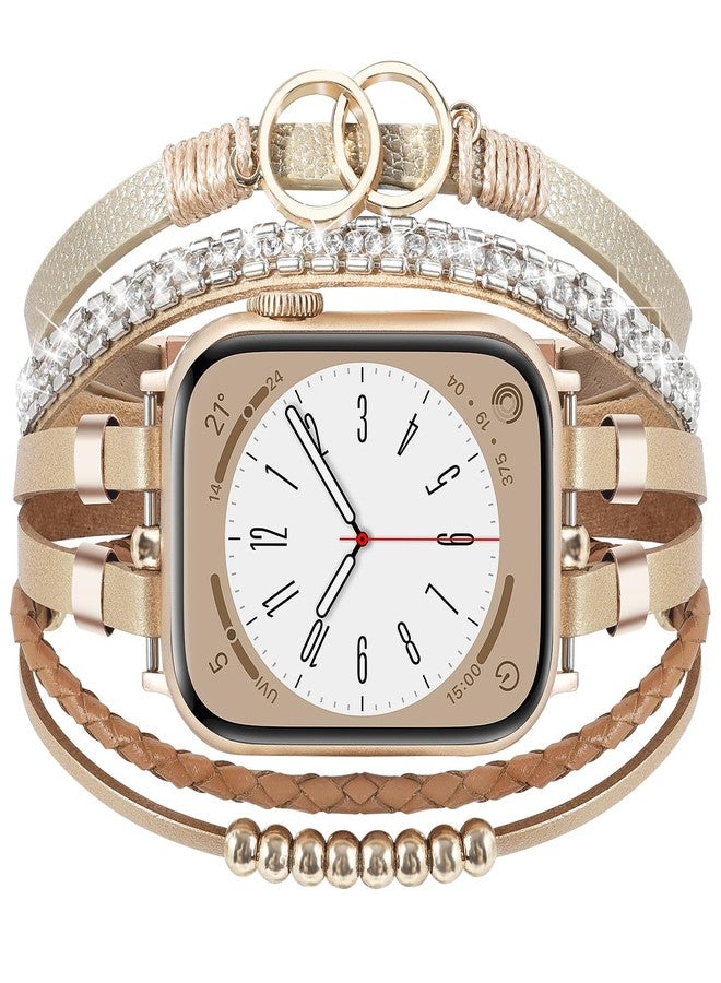 سوار جلدي MOFREE Boho متوافق مع سوار ساعة Apple Watch 38 مم 40 مم 41 مم للنساء، أساور ساعة iPhone قابلة للتعديل مجوهرات فاخرة حزام متعدد الطبقات ملفوف لأشرطة iWatch Series 10 9 8 7 6 5 4 3 2 1 SE - Image 1