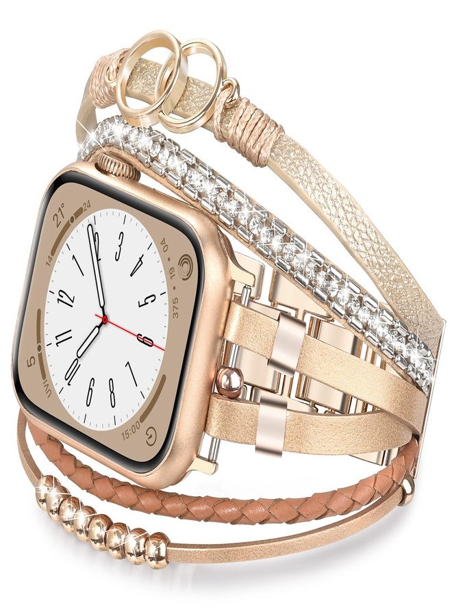 سوار جلدي MOFREE Boho متوافق مع سوار ساعة Apple Watch 38 مم 40 مم 41 مم للنساء، أساور ساعة iPhone قابلة للتعديل مجوهرات فاخرة حزام متعدد الطبقات ملفوف لأشرطة iWatch Series 10 9 8 7 6 5 4 3 2 1 SE - Image 2