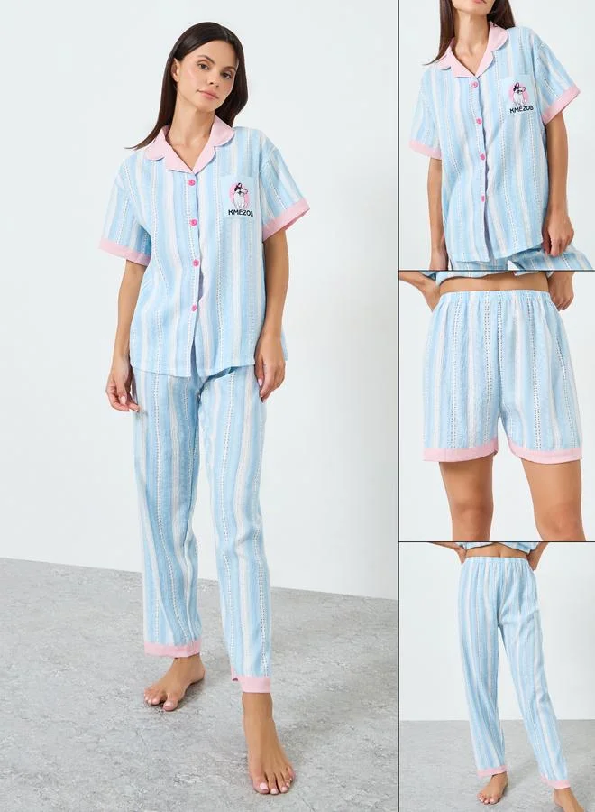 ستايلي طقم من  قطع: قميص مطبوع وشورت وبيجامة