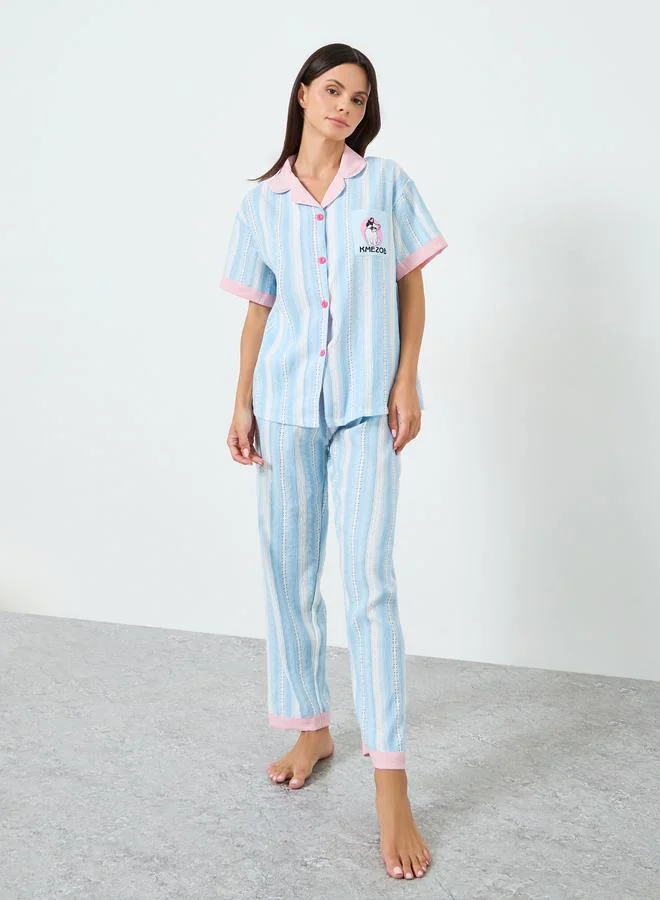ستايلي طقم من  قطع: قميص مطبوع وشورت وبيجامة