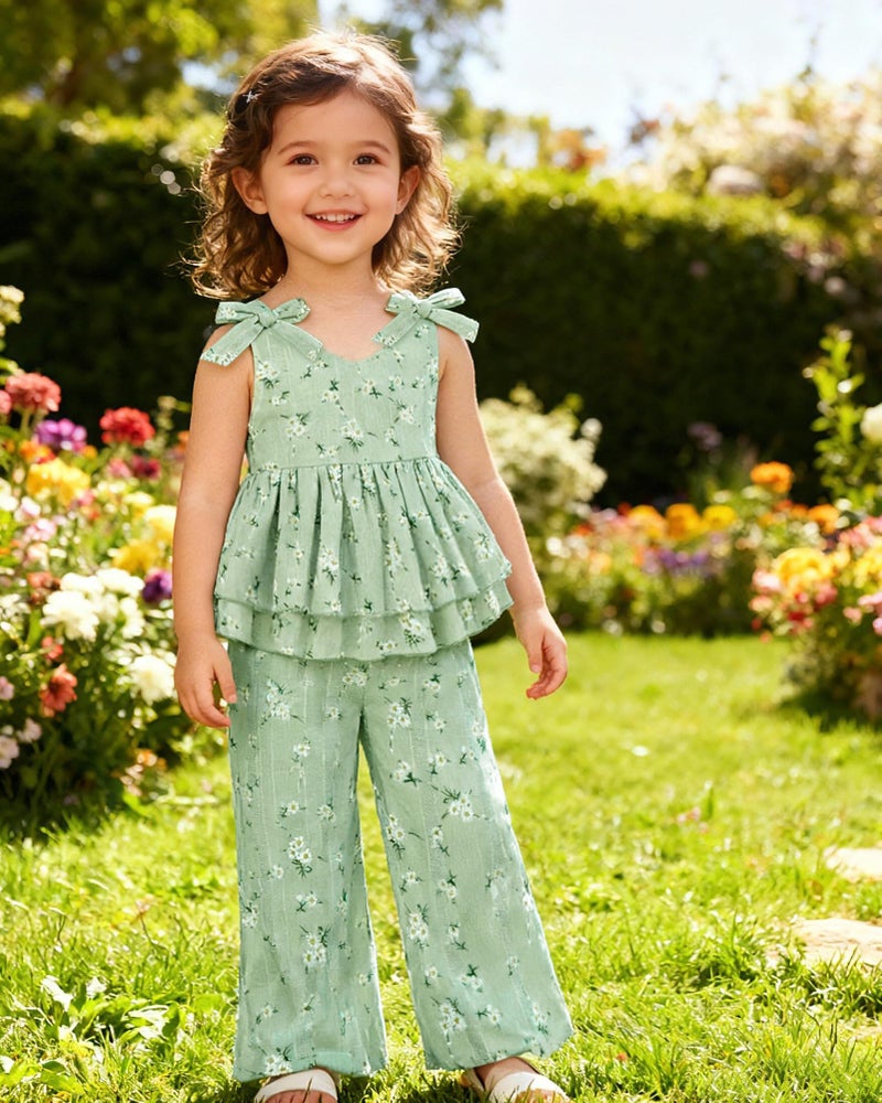 SANMIO Toddler Girl Clothes 2T 3T Summer Floral Ruffle Sleeveless Tops Pants Clothing Set Outfits for Toddler Girls - Image 3