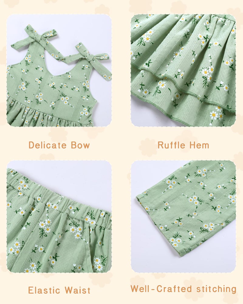 SANMIO Toddler Girl Clothes 2T 3T Summer Floral Ruffle Sleeveless Tops Pants Clothing Set Outfits for Toddler Girls - Image 4