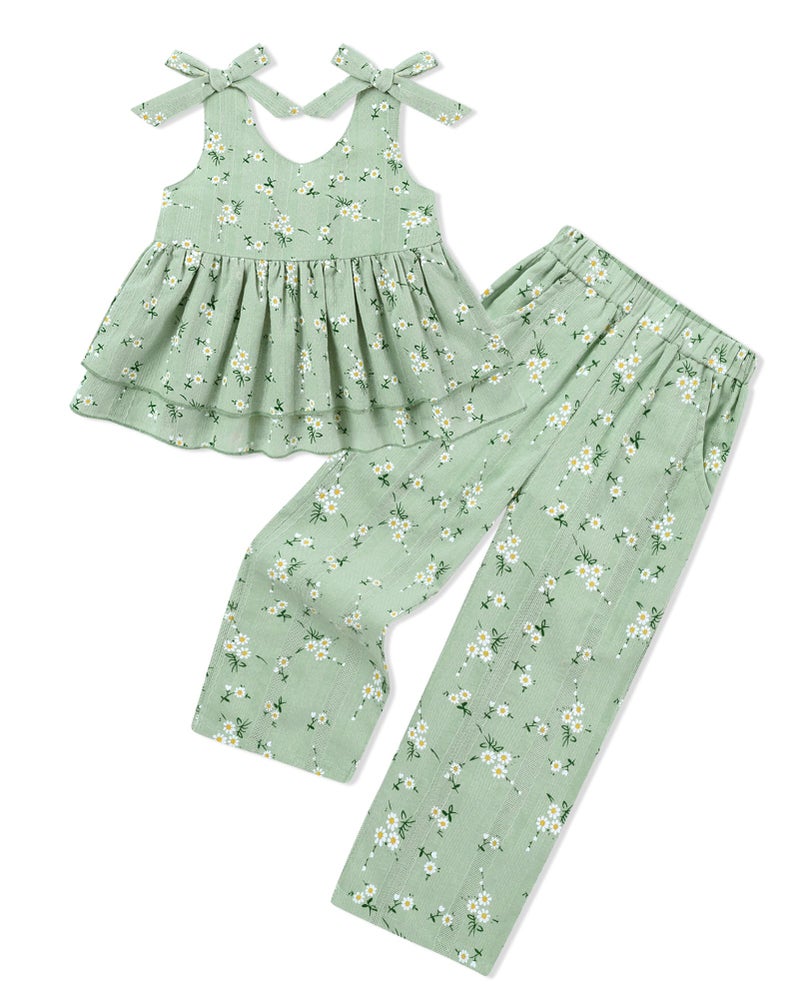 SANMIO Toddler Girl Clothes 2T 3T Summer Floral Ruffle Sleeveless Tops Pants Clothing Set Outfits for Toddler Girls - Image 1