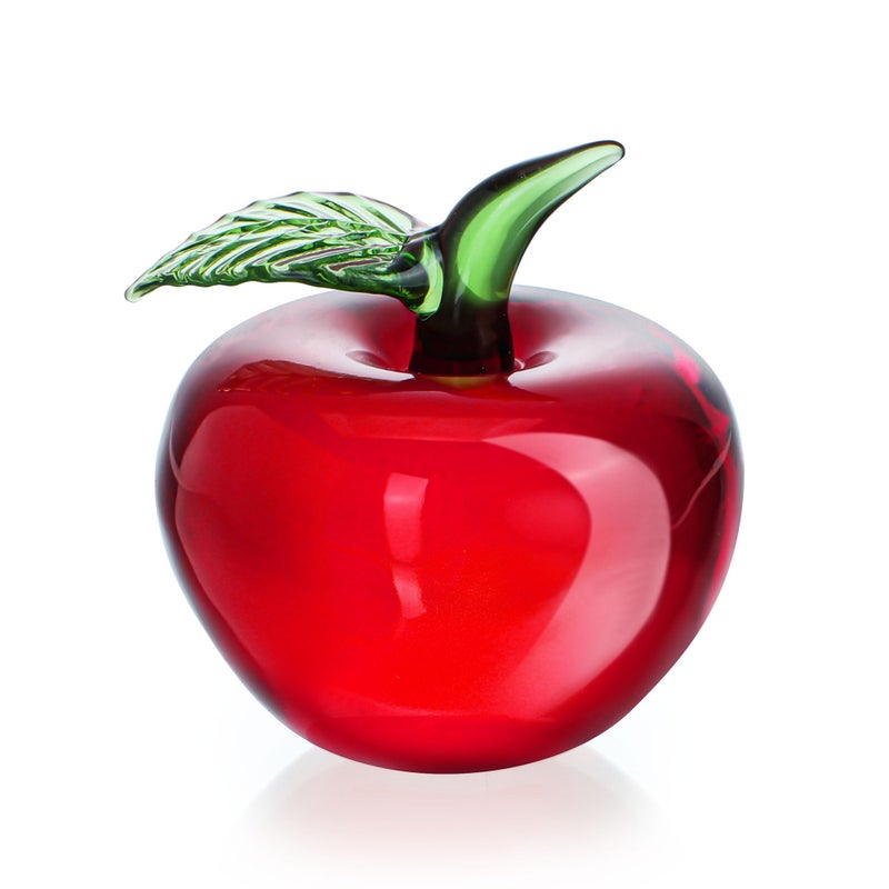 KRISININE 2inch Hand Blown Glass Red Apple Figurine Crystal Fruits Collectibles Apples Art Ornament Decoration for Home Office Kitchen for Women