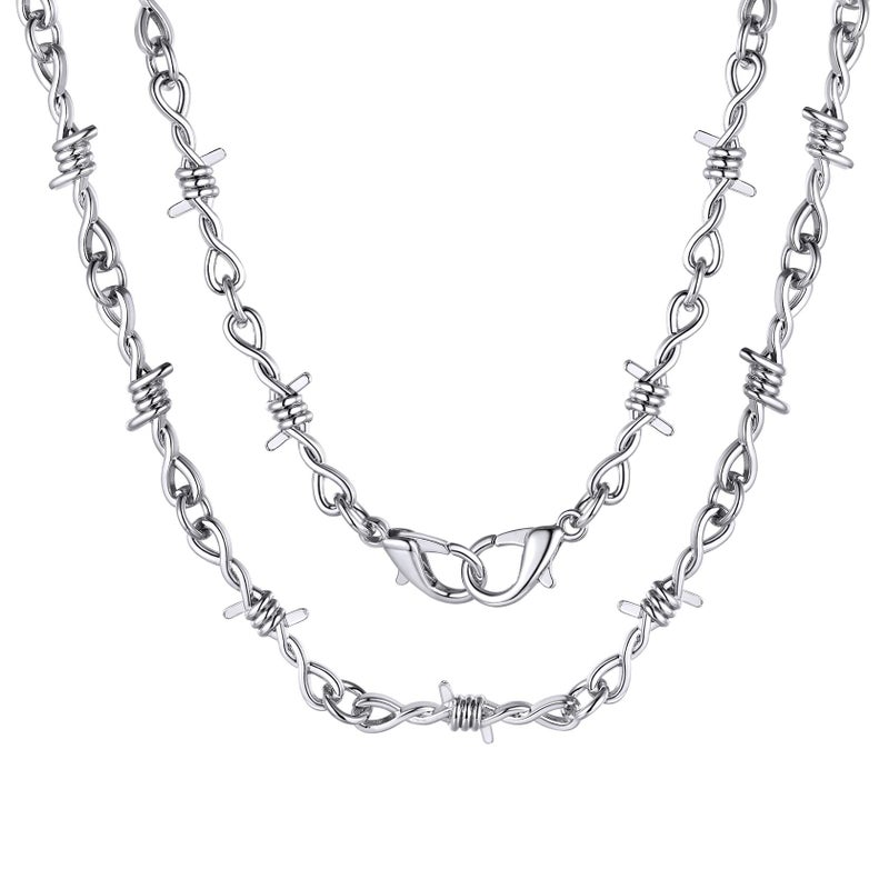 ChainsHouse Barbed Wire Necklace Mens Necklace Stainless Steel 6mm Thorns Chain with Padlock and Flame Links Hip Hop Rock Gothic Jewelry 18 - Image 2