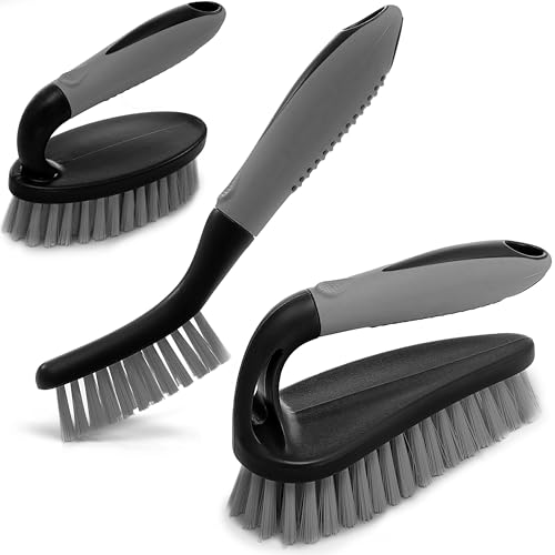 Trazon Scrub Brush Set of 3pcs - Cleaning Shower Scrubber with Ergonomic Handle and Durable Bristles - Grout Cleaner Brush - Scrub Brushes for Cleaning Bathroom/Shower/Tile/Kitchen/Floor/Bathtub/Carpet - Image 1