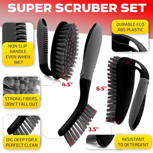 Trazon Scrub Brush Set of 3pcs - Cleaning Shower Scrubber with Ergonomic Handle and Durable Bristles - Grout Cleaner Brush - Scrub Brushes for Cleaning Bathroom/Shower/Tile/Kitchen/Floor/Bathtub/Carpet - Image 2