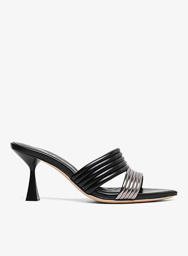 Cuple heeled slide sandal with ribbed straps