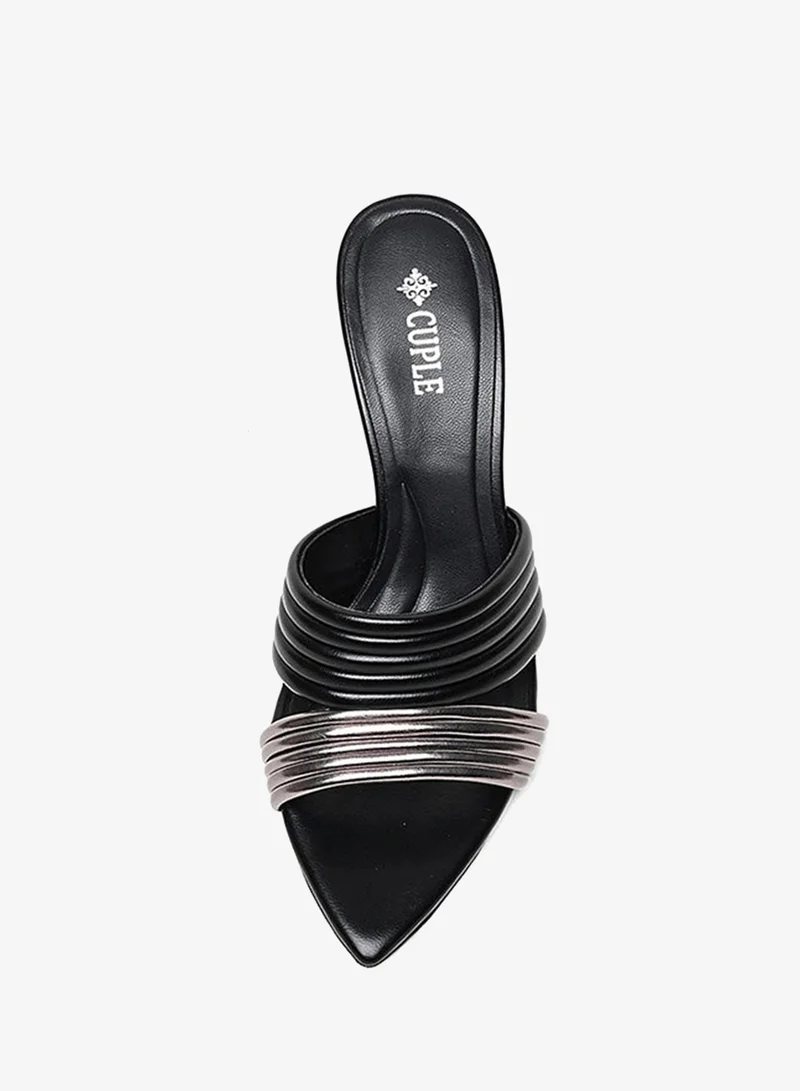 Cuple  heeled slide sandal with ribbed straps for Women | Best Price UAE