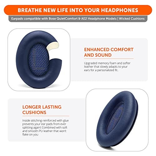 WC Wicked Cushions Upgraded Replacement Ear Pads for Bose QC35 & QC35ii (QuietComfort 35) Headphones & More - Softer Leather, Luxurious Memory Foam, Added Thickness, Extra Durability | Midnight Blue - Image 4