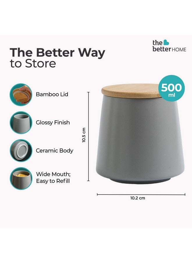 The Better Home جرار سيراميك أفضل للمنزل لتخزين المطبخ بأغطية من الخيزران | حاويات مطبخ متعددة الاستخدامات محكمة الإغلاق للبسكويت، الوجبات الخفيفة، المخللات، البقوليات، القهوة، السكر، الفواكه المجففة (رمادي (500 مل)) - Image 2