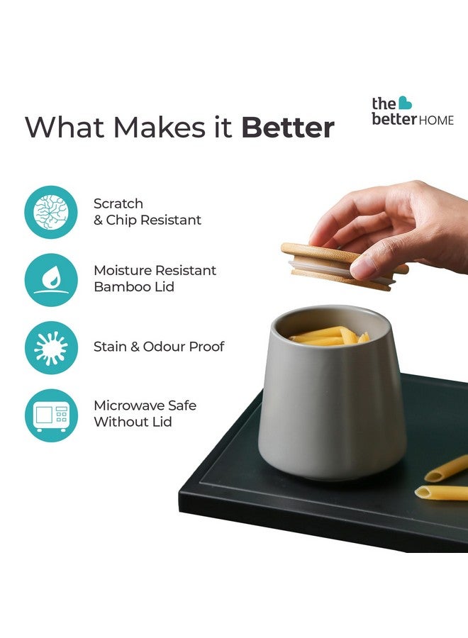 The Better Home جرار سيراميك أفضل للمنزل لتخزين المطبخ بأغطية من الخيزران | حاويات مطبخ متعددة الاستخدامات محكمة الإغلاق للبسكويت، الوجبات الخفيفة، المخللات، البقوليات، القهوة، السكر، الفواكه المجففة (رمادي (500 مل)) - Image 3