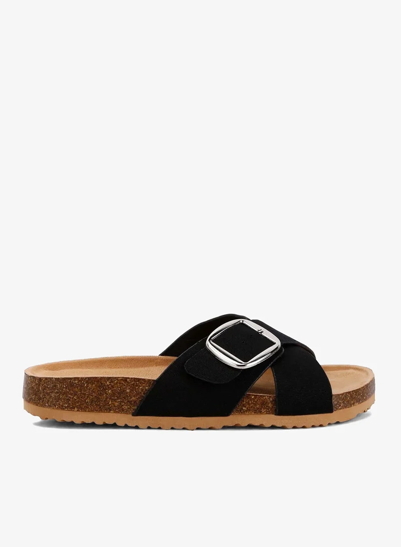 Buckle Slip On Sandals in Black
