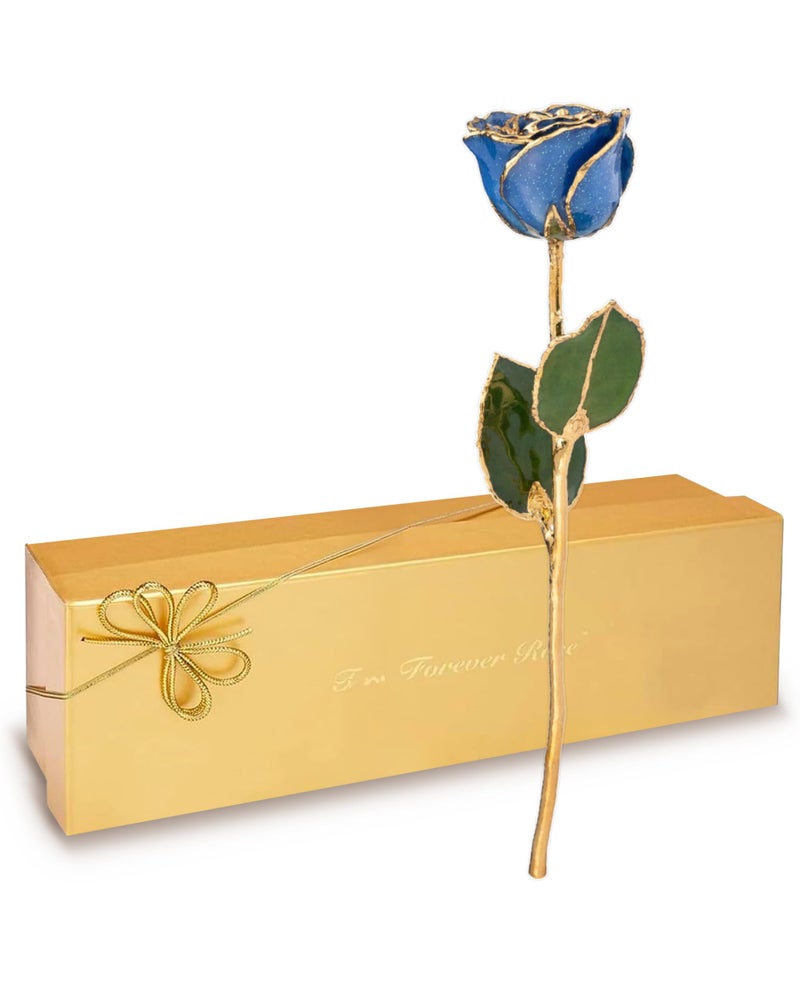 Forever Rose HandDipped in 24K Gold SapphireInspired September Birthstone with Sparkles Real Rose in Luxury Gold Gift Box Perfect Ready to Gift for September Birthday or Any Occasion