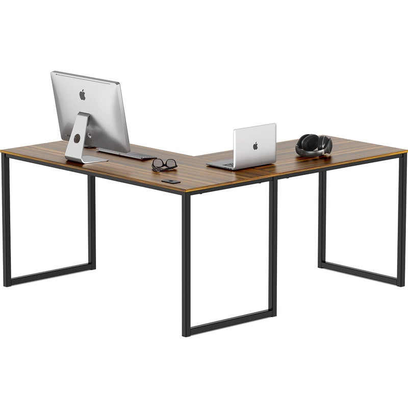 SHW Mission 55 x 60 Inches LShape Home Office Computer Desk Walnut