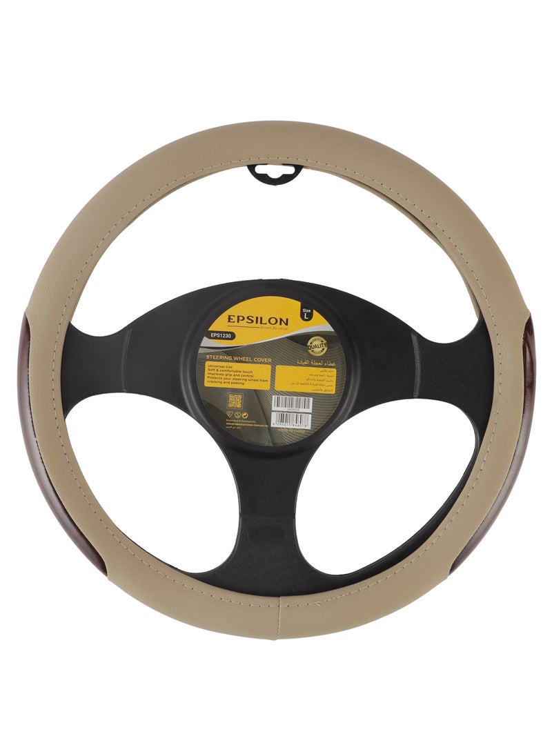 Epsilon Steering Wheel Cover- EPS1230 Size: L With Leather Touch for Improved Control and Grip Perfect for Protecting your Steering Wheel From Cracking and Peeling Beige  - Image 1