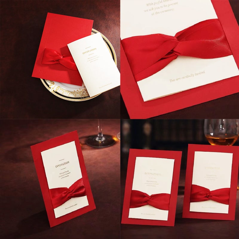 Wedding Invitations Cards: 10PCS Red, Well Crafted Solid Paper, Blank Inside for Messages - Elegant Self-seal Envelopes, Unique Design, for Bridal Shower Anniversary Holiday Parties Loved Ones - Image 4