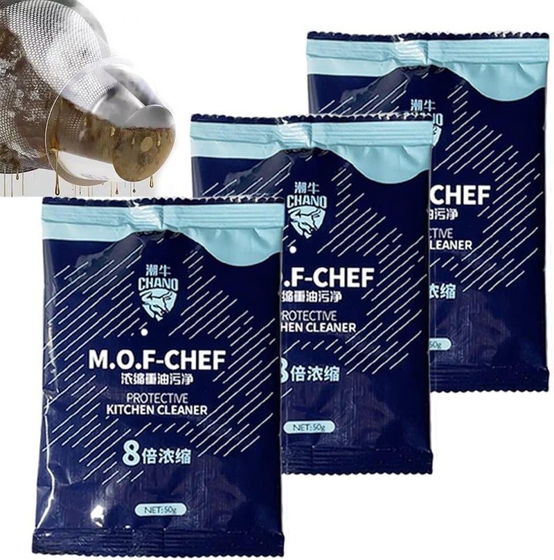 M.O.F-CHEF Protective Kitchen Cleaner, Mof Chef Protective Kitchen Cleaner Powder, Stainless Steel Cleaning Powder Stain Remover, Mof Chef Cleaner Powder Kitchen Oil Pollution Cleaning Powder (3Pcs) 3Pcs - Image 1