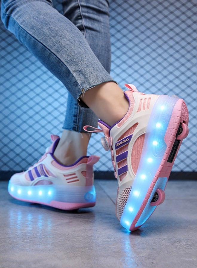 SINARLINE SINAILONG Unisex Kids Roller Skates Shoes USB Charging, Girls Boys LED Roller Skate Shoes with Double Wheels Retractable Technical Skateboarding - Image 3