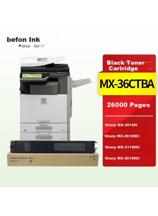 Befon خرطوشة حبر Befon Mx-36Ctba سوداء لطابعة Sharp Mx-2618Nc/3118Nc/3618Nc/2648Nc/3148Nc/3648Nc - Image 1
