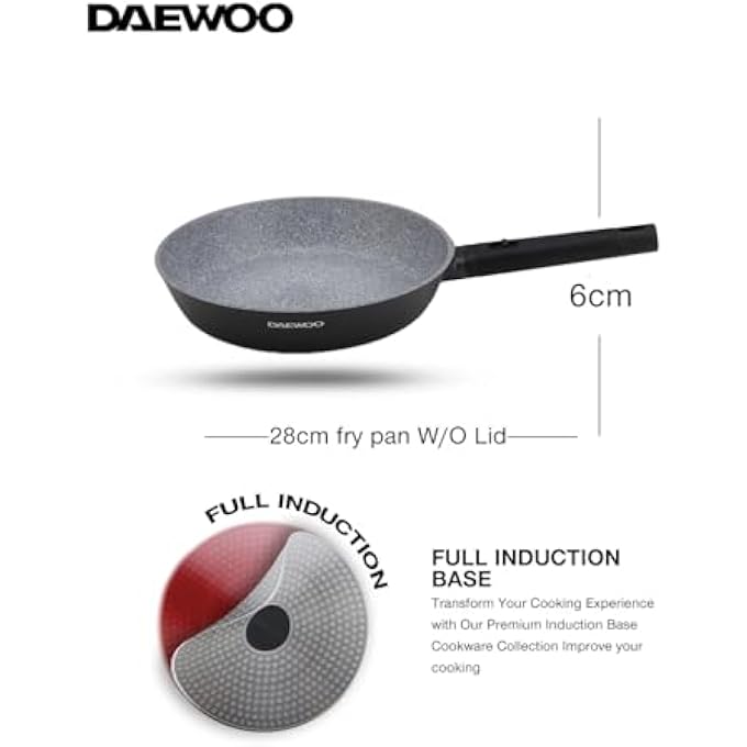 دايو مقلاة من الألومنيوم المصبوب مقاس 28 سم، غير لاصقة، مطلية بالجرانيت، قاعدة حثية كاملة، مقبض من الباكليت، لون أحمر، خالية من المواد الكيميائية - Image 2