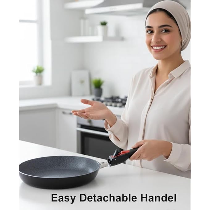 دايو مقلاة من الألومنيوم المصبوب مقاس 28 سم، غير لاصقة، مطلية بالجرانيت، قاعدة حثية كاملة، مقبض من الباكليت، لون أحمر، خالية من المواد الكيميائية - Image 4