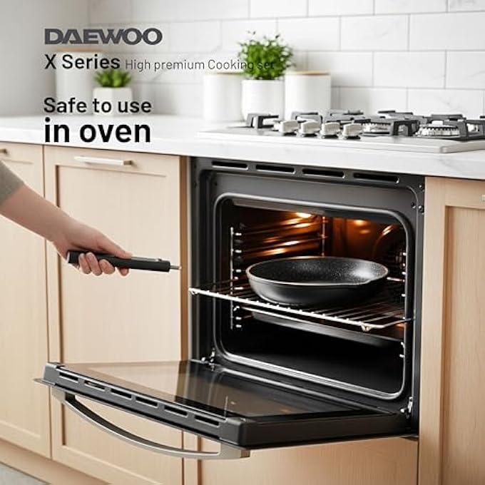 دايو مقلاة من الألومنيوم المصبوب مقاس 28 سم، غير لاصقة، مطلية بالجرانيت، قاعدة حثية كاملة، مقبض من الباكليت، لون أحمر، خالية من المواد الكيميائية - Image 5