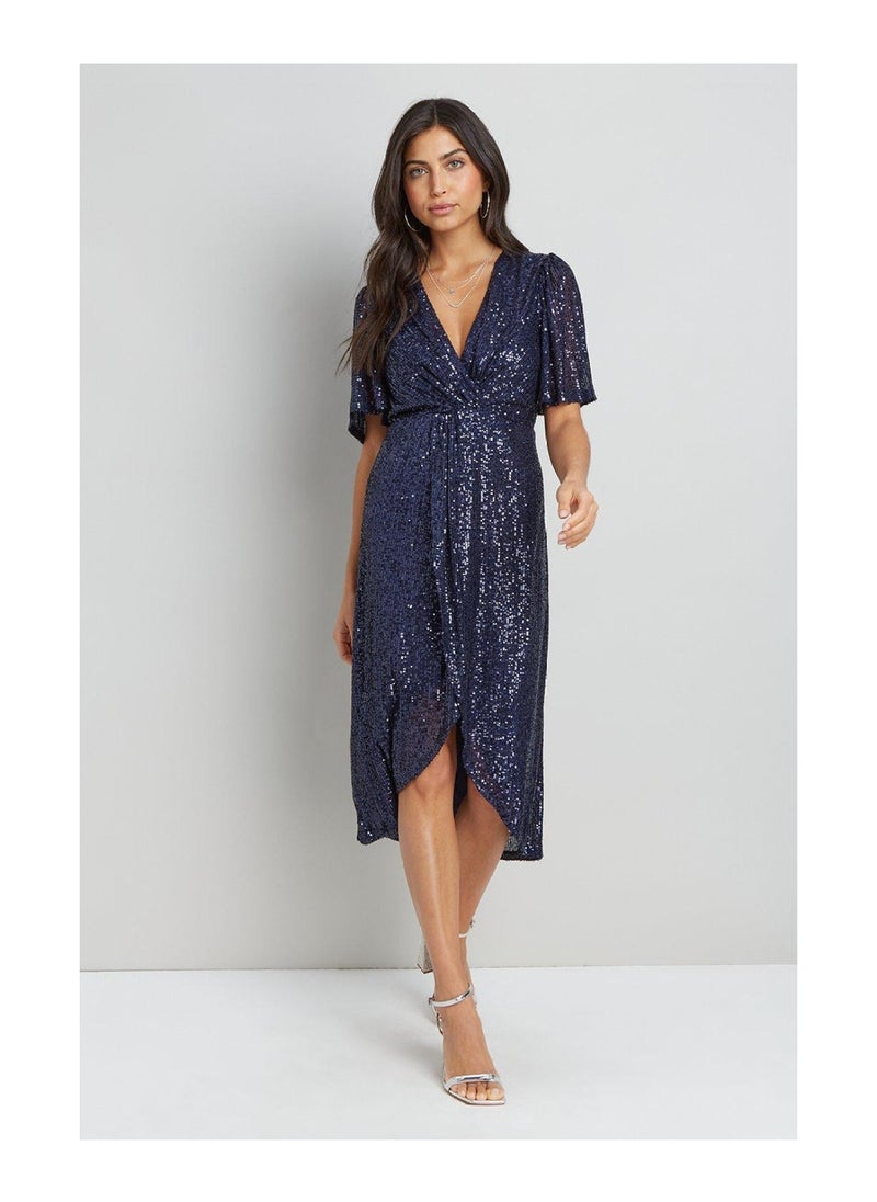 Wallis - Sequin Twist Wrap Dress - Image 1