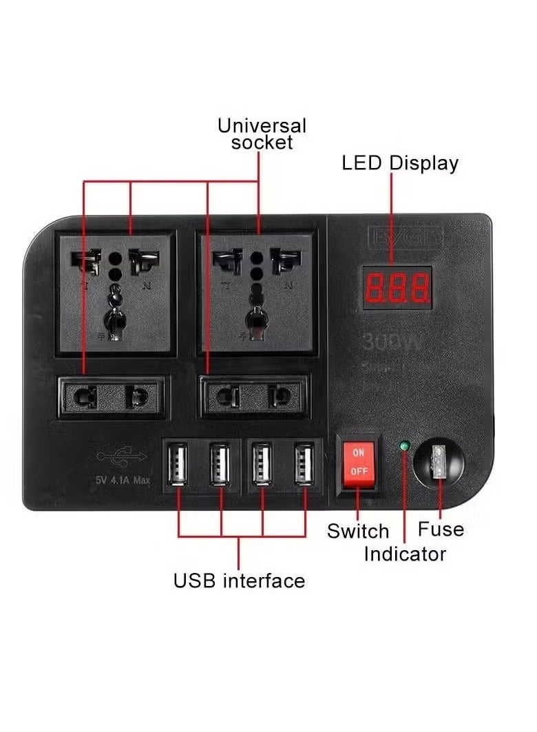 BYGD 300W Power Inverter Car Charger Adapter, DC to AC Converter -- 12V/24V to 110V/220V, for Laptops, Smartphones, and Appliances, Compact and Portable - Image 3