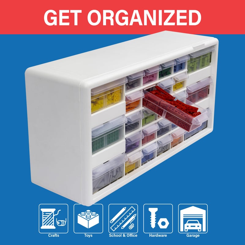 Akro-Mils 26-Drawer Plastic Drawer Storage Cabinet for Garage Organization, Bead Organizer, Building Bricks Storage, Teacher Toolbox, Makeup Organizer, 20" W x 6" D x 10" H, 10124 White - Image 3