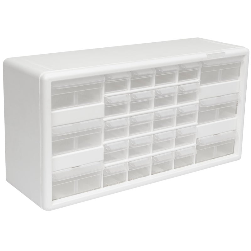 Akro-Mils 26-Drawer Plastic Drawer Storage Cabinet for Garage Organization, Bead Organizer, Building Bricks Storage, Teacher Toolbox, Makeup Organizer, 20" W x 6" D x 10" H, 10124 White - Image 1