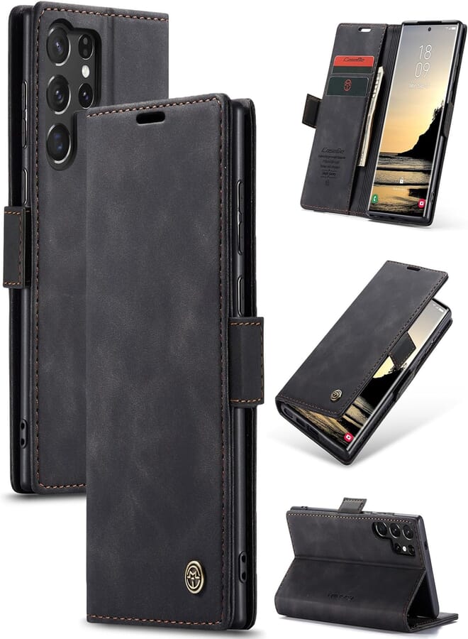 UNBLACK UNBLACK Phone Case Luxury PU Leather Design 013 Flip Cover Card Slot Holder Cover For Samsung Galaxy S25 Ultra (Black)