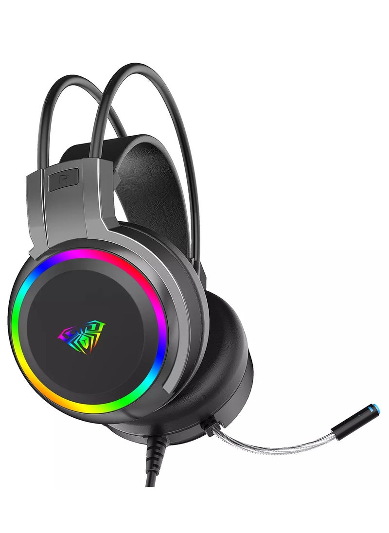 AULA - S608 RGB Gaming Headset  7.1 Surround Sound Noise Cancelation Microphone Inline Volume Control Multi platform Compatibilty - Image 1