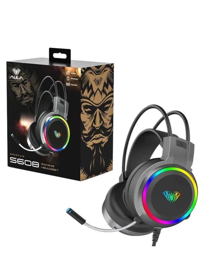 AULA - S608 RGB Gaming Headset  7.1 Surround Sound Noise Cancelation Microphone Inline Volume Control Multi platform Compatibilty - Image 1
