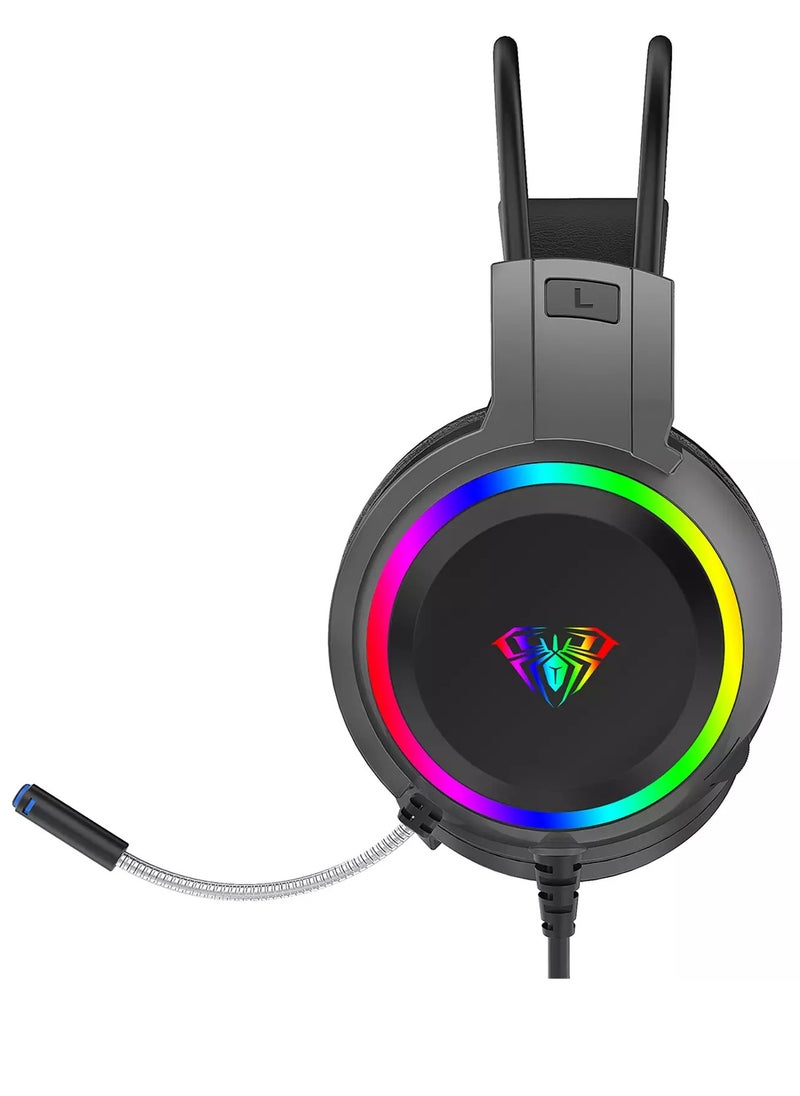 AULA - S608 RGB Gaming Headset  7.1 Surround Sound Noise Cancelation Microphone Inline Volume Control Multi platform Compatibilty - Image 1