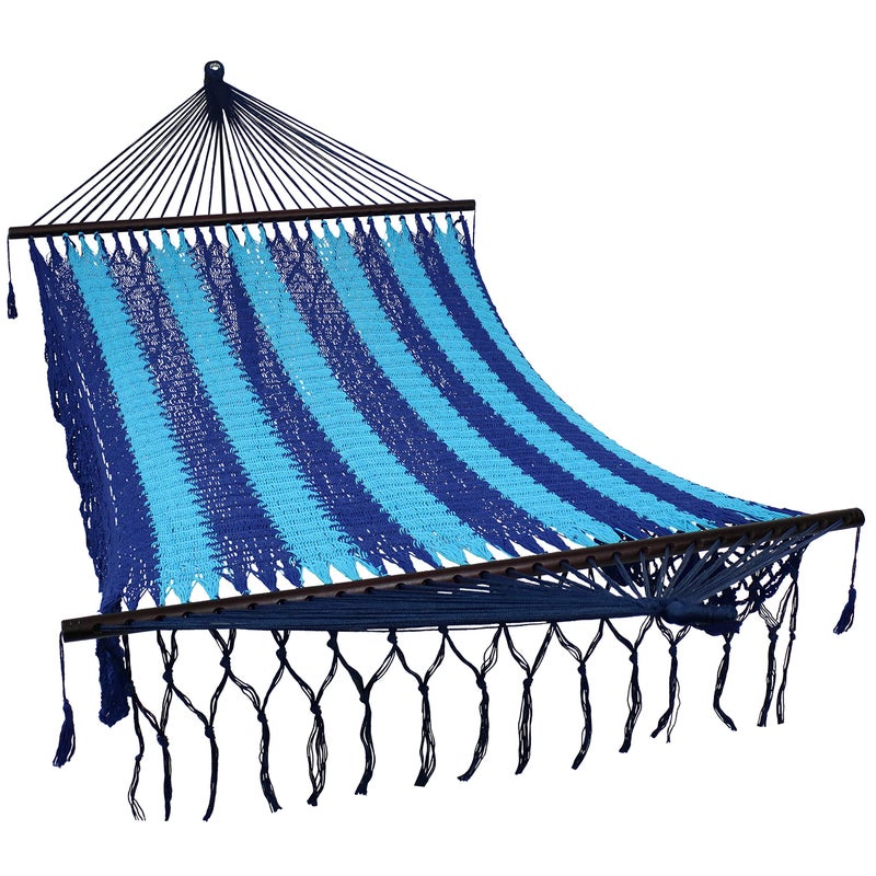 Sunnydaze Sunnydaze Deluxe Handwoven American Style Cotton Hammock 770Pound Weight Capacity  Blue 