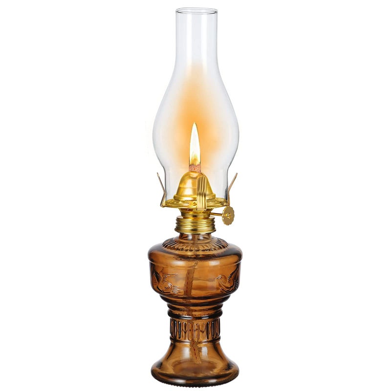 SYOENK 2 Pieces Rustic Oil Lamp 12.6" Classic Large Classic Kerosene Lamp Lantern Vintage Glass Kerosene Lamp Chamber Oil Lamps with 3/8" Wick for Indoor Use Home Decor Lighting - Image 1