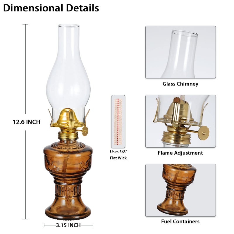 SYOENK 2 Pieces Rustic Oil Lamp 12.6" Classic Large Classic Kerosene Lamp Lantern Vintage Glass Kerosene Lamp Chamber Oil Lamps with 3/8" Wick for Indoor Use Home Decor Lighting - Image 2